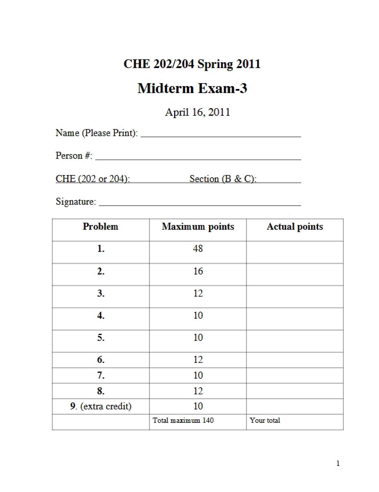 Spring 2011 Third Exam