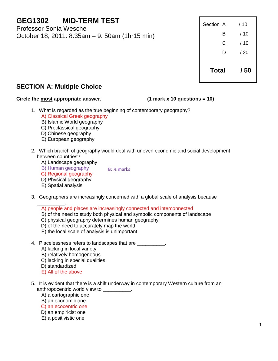 Mid-Term Test - GEG1302