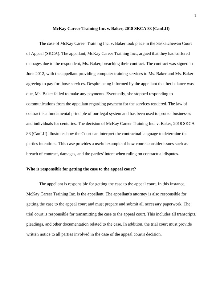 2018 SKCA 83 - McKay Career Training Inc. v. Baker