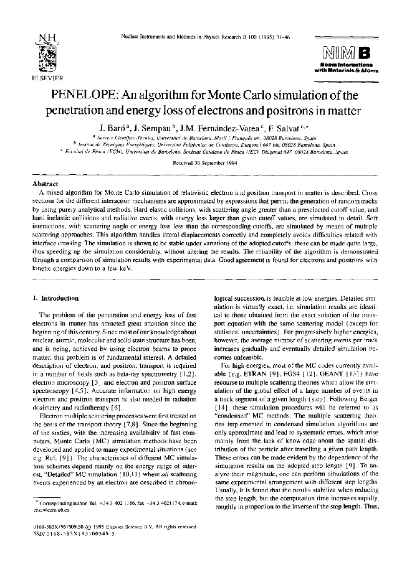 PENELOPE Monte Carlo Simulation Algorithm