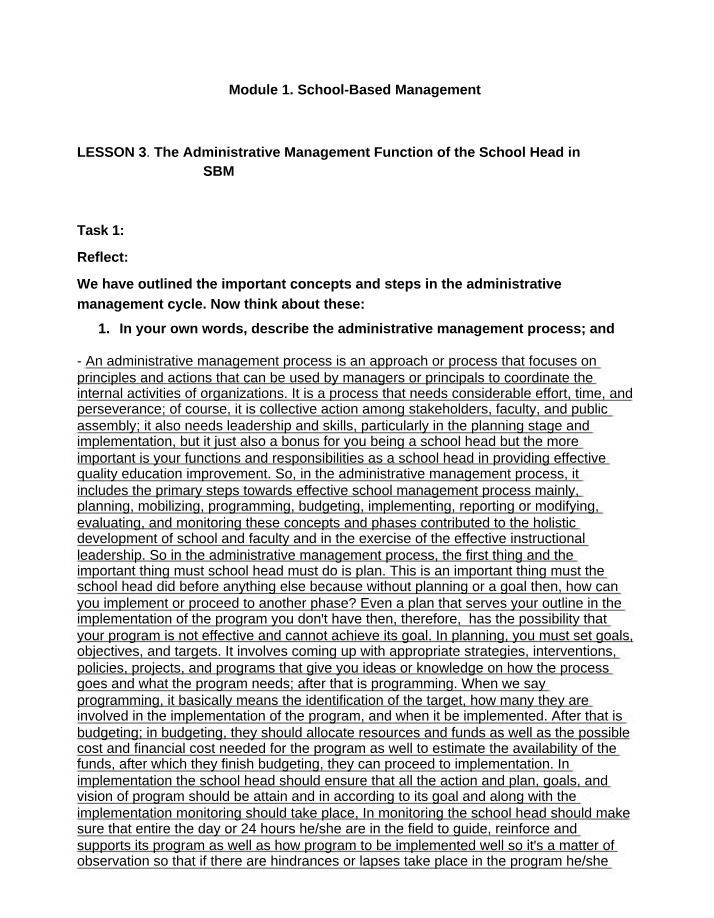 School-Based Administrative Management Process