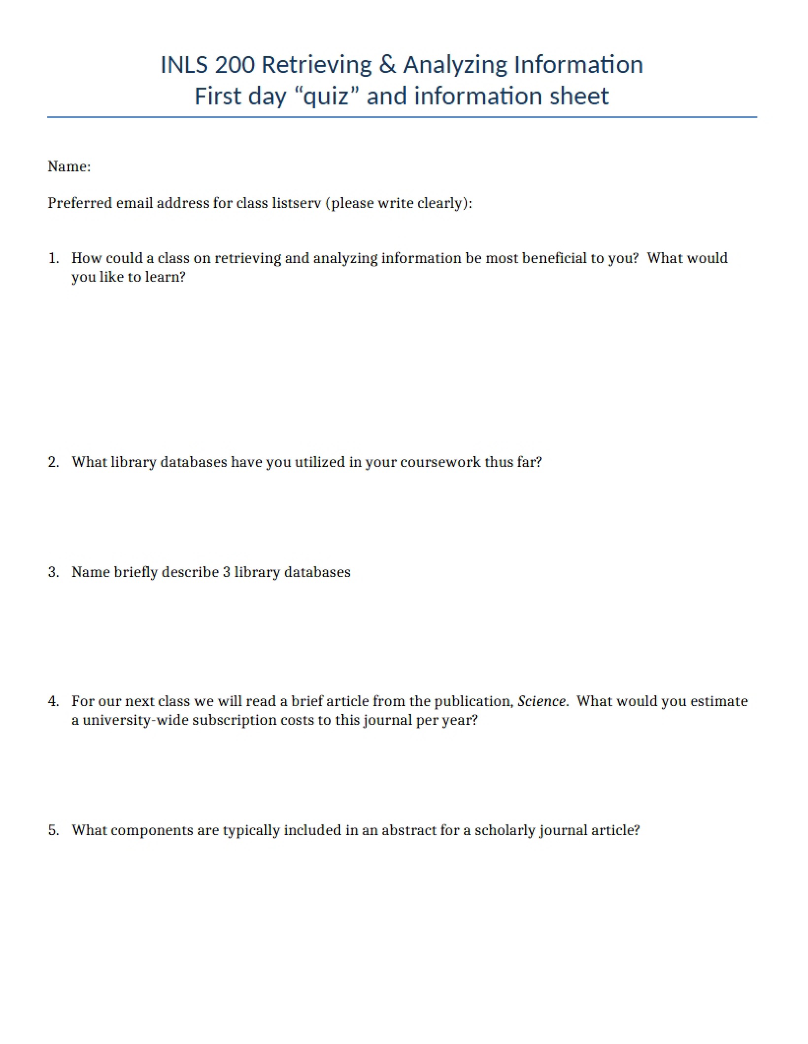 Quiz Information Analysis and Retrieval