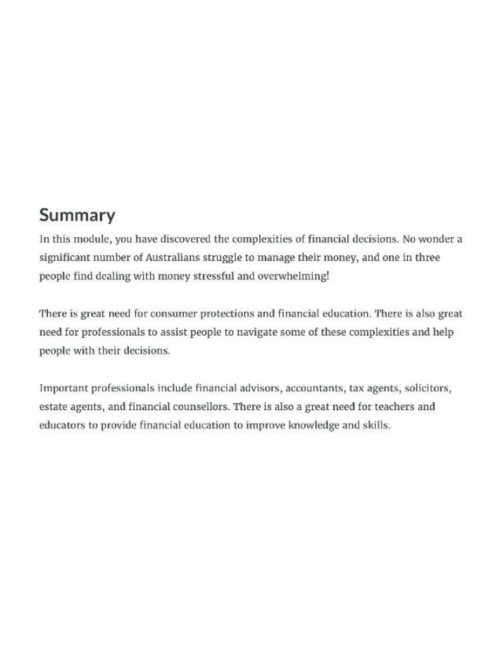 Financial Decisions Module Summary