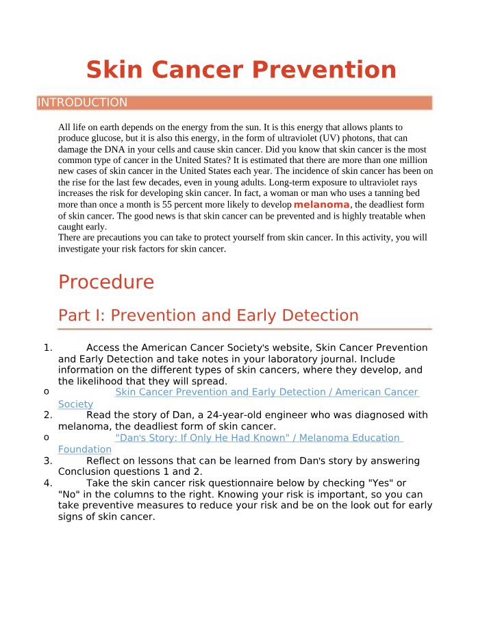 Preventing Skin Cancer - Risks and Action