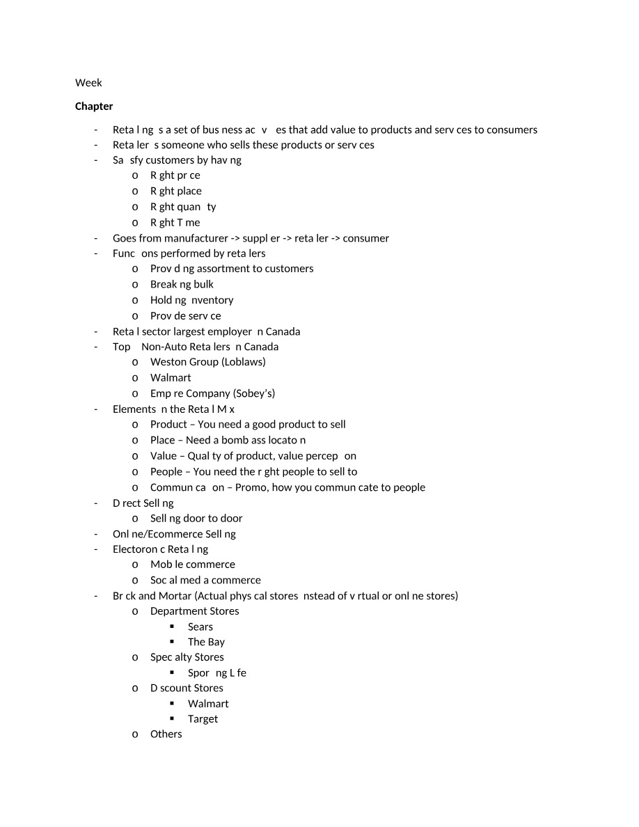 Notes on Retailing
