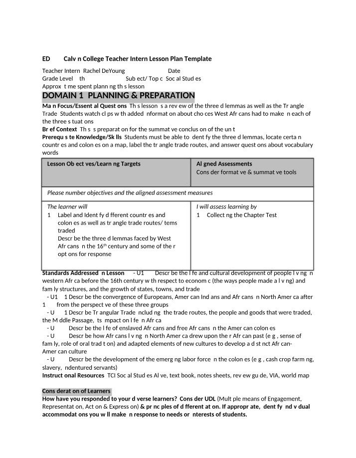 West African Dilemmas and Triangle Trade - Social Studies Lesson Plan
