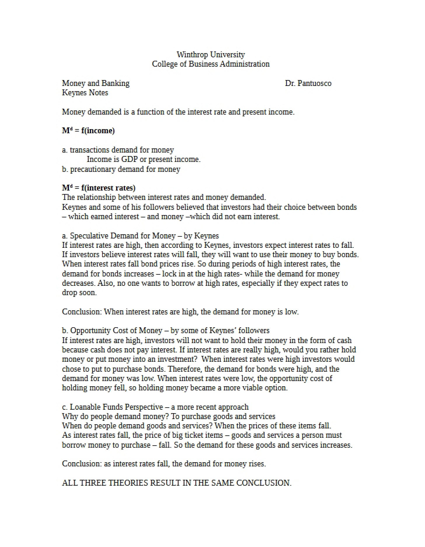 Notes on Keynes