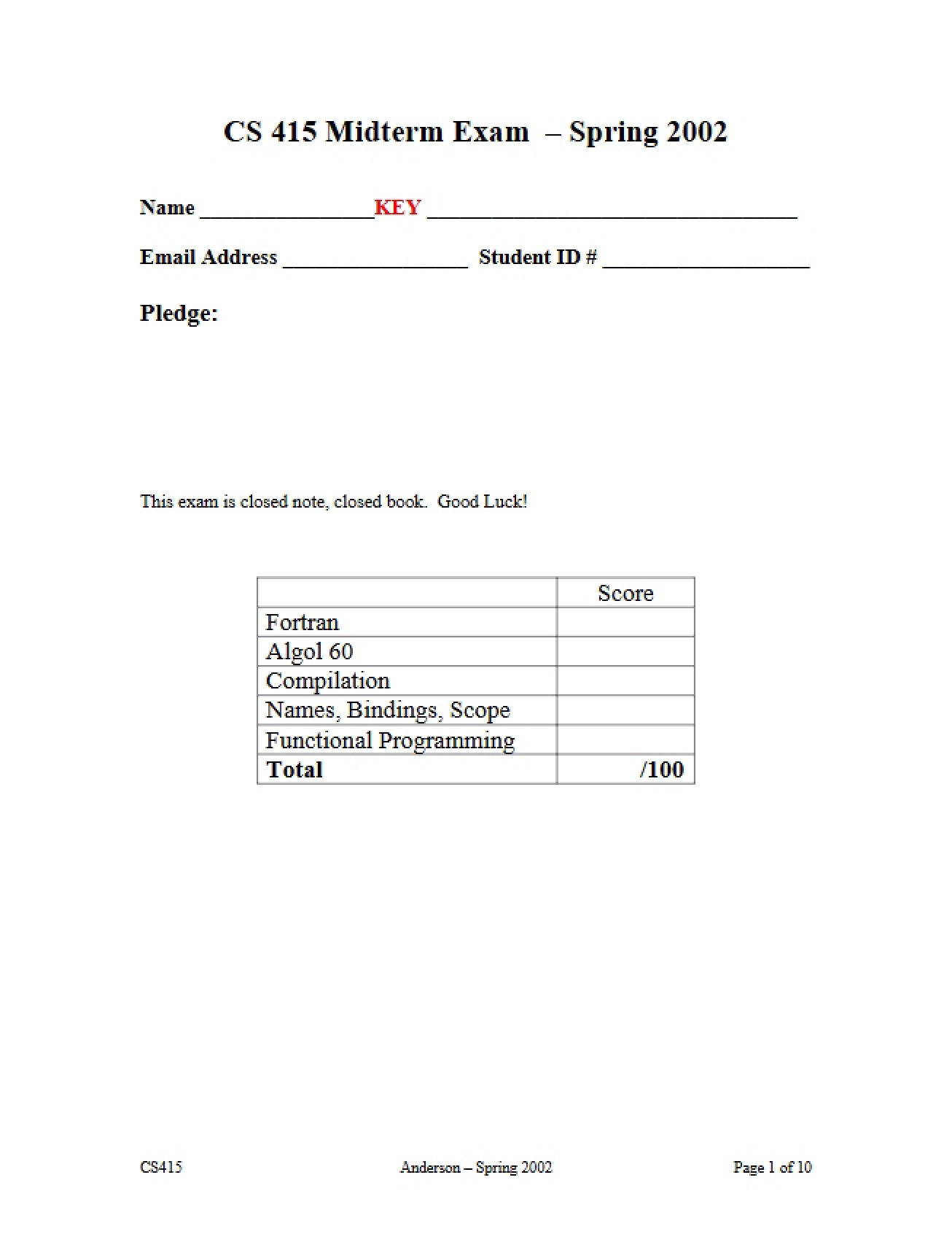 Midterm Exam (CS 415)
