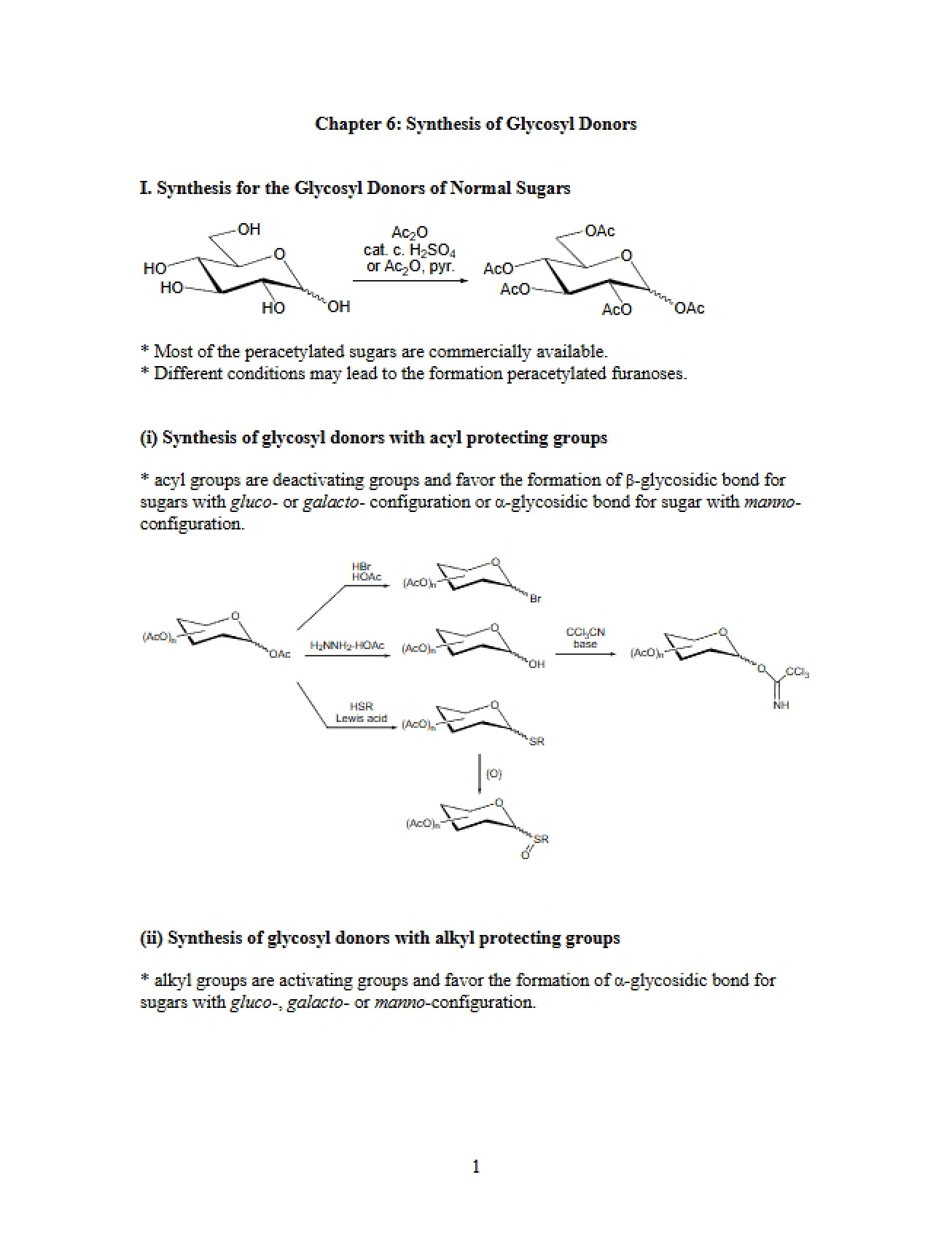 Glycosyl Donor Synthesis