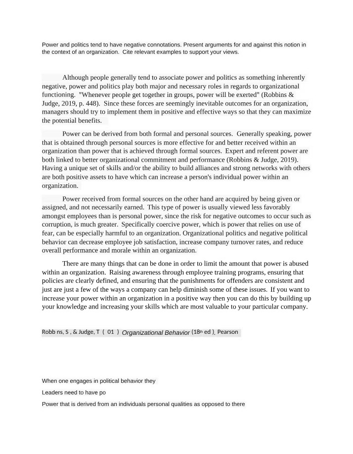 Power and Politics in Organizations