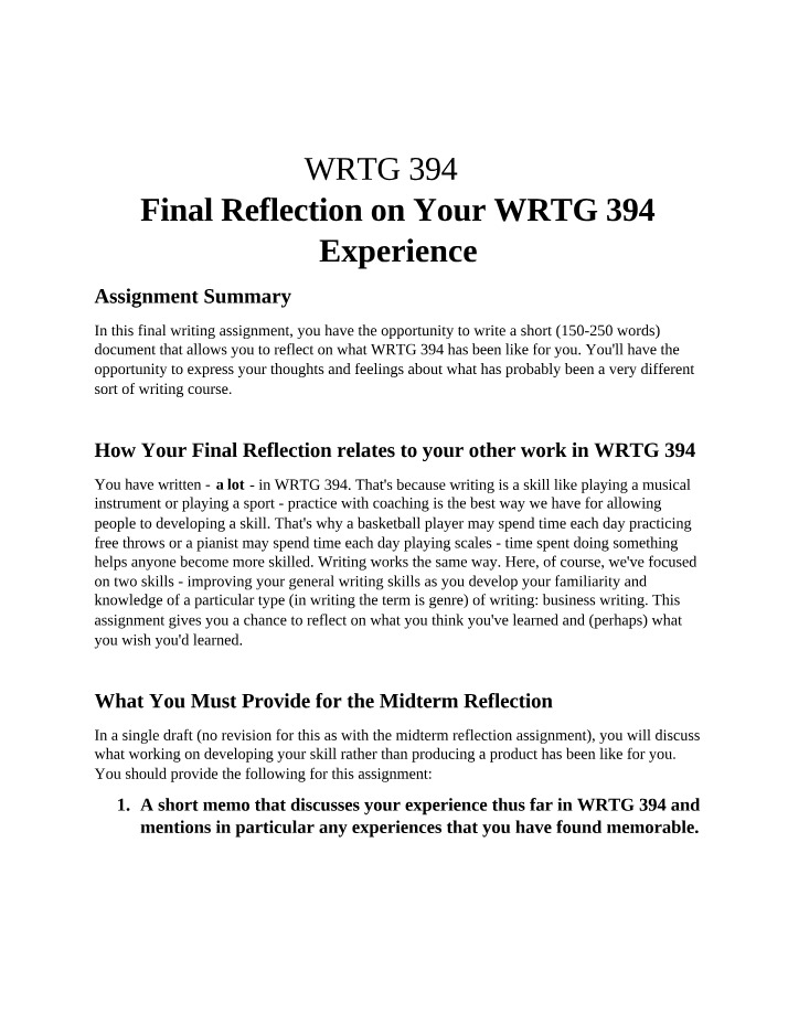 WRTG 394 Final Reflection - An Exceptional Journey