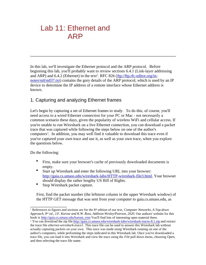 Lab 11 - Ethernet and ARP Protocols