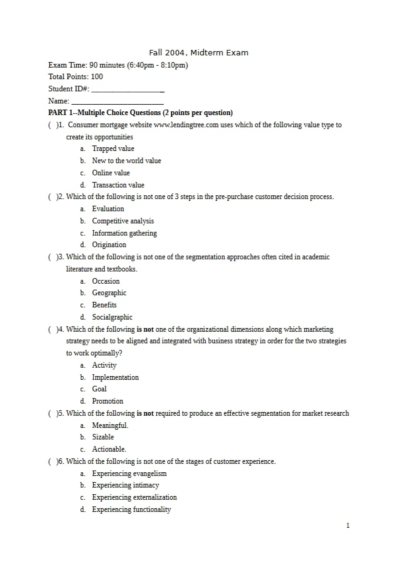 Midterm Examination (Fall 2004)