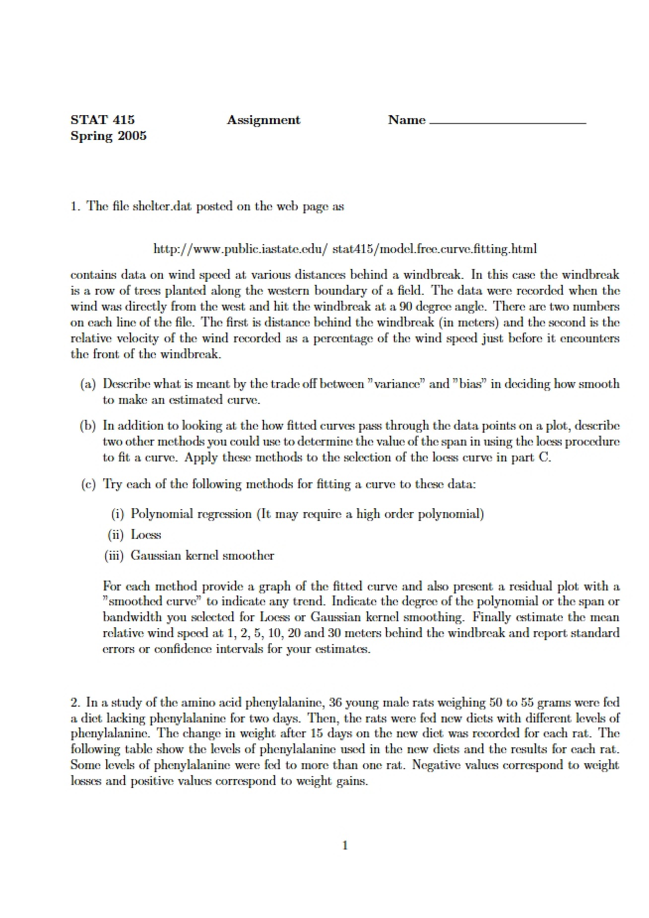 Assignment for Advanced Statistical Methods for Research Workers