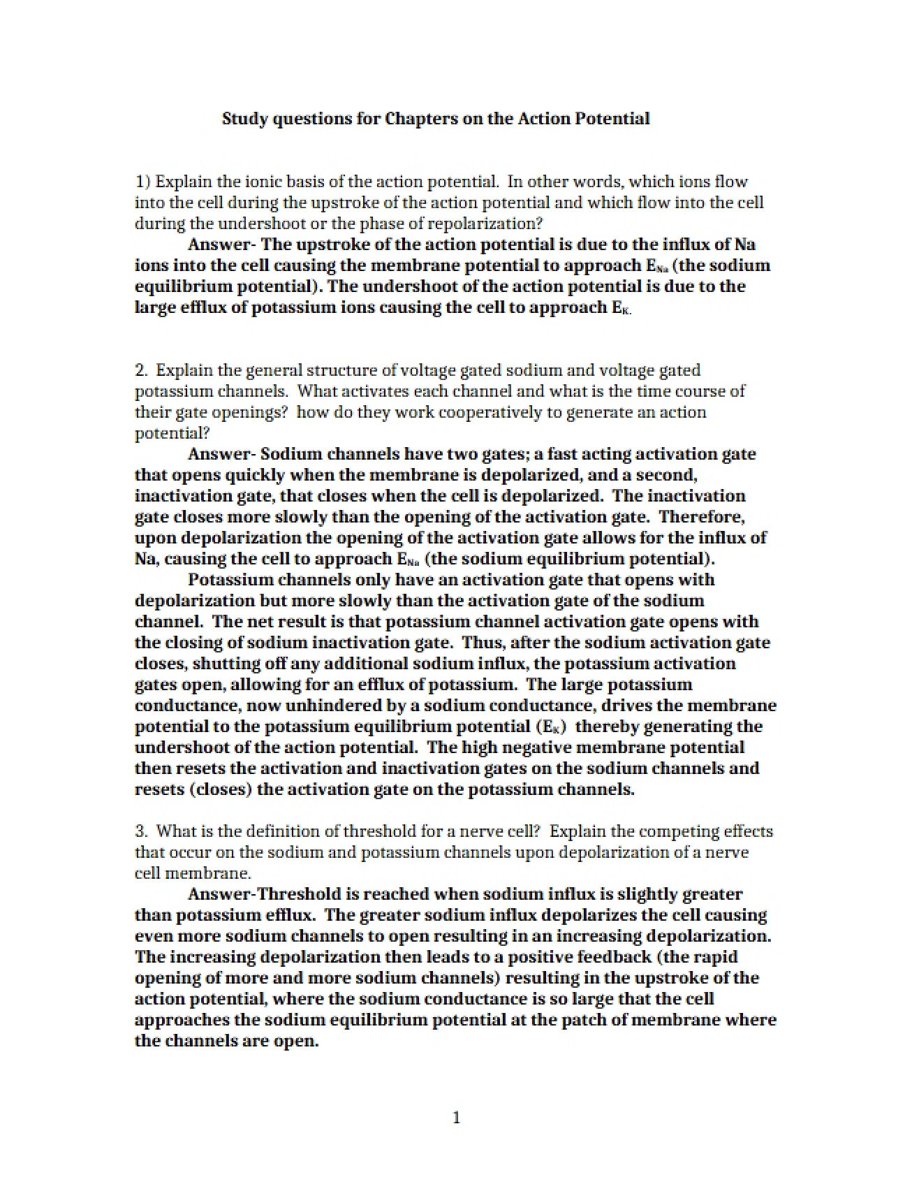 Neural Systems I Guide for Study