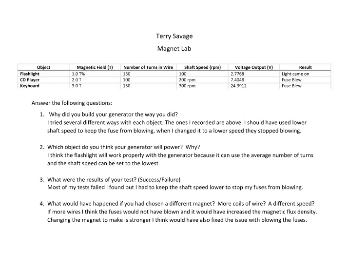 Magnet Lab - Experiment Report
