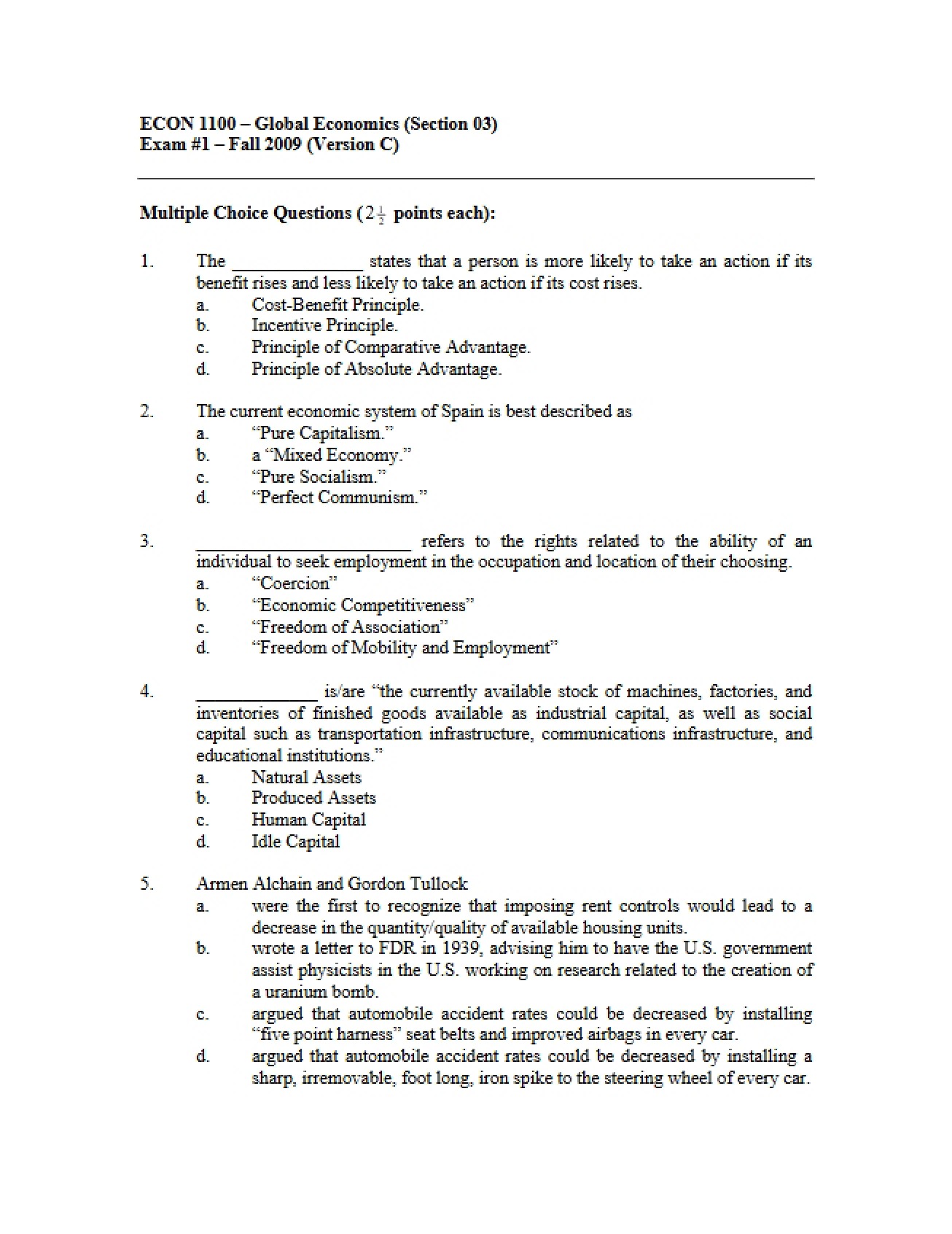 Test 1 ECON 1100