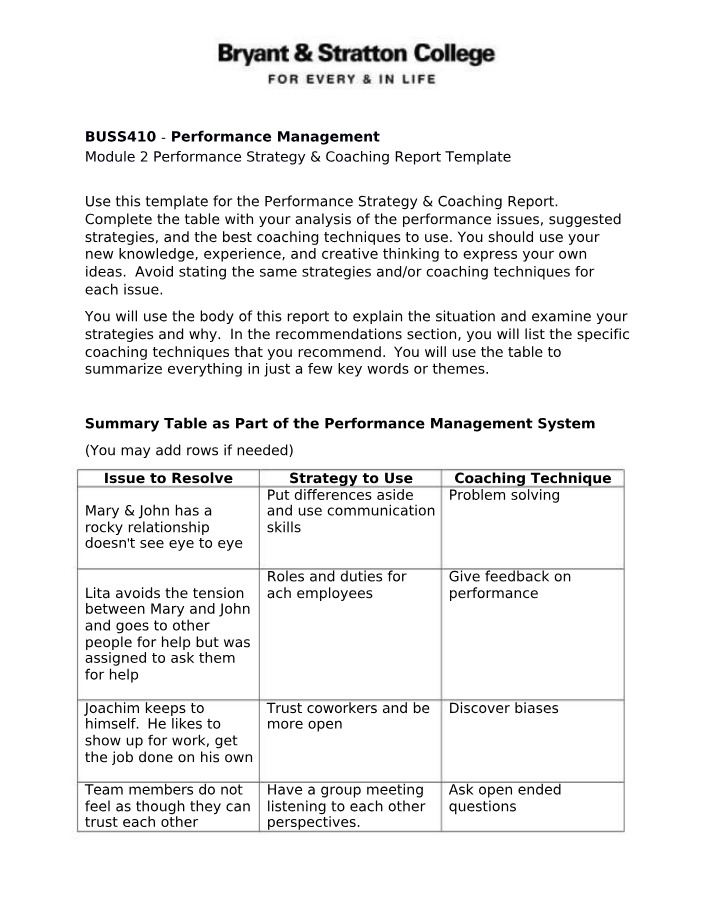 Report Template - Performance Strategy and Coaching
