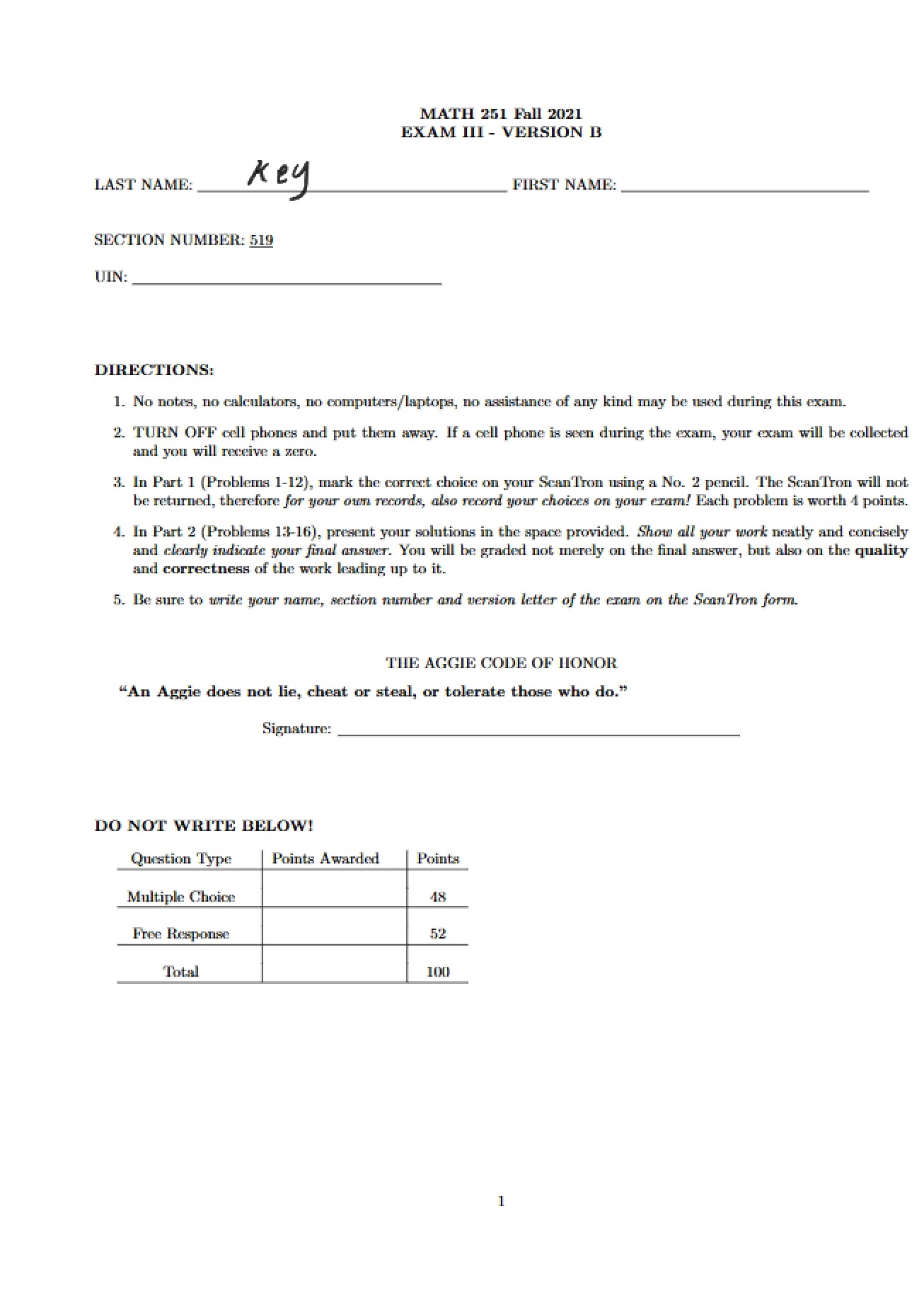 Discrete Math II Third Exam Solutions