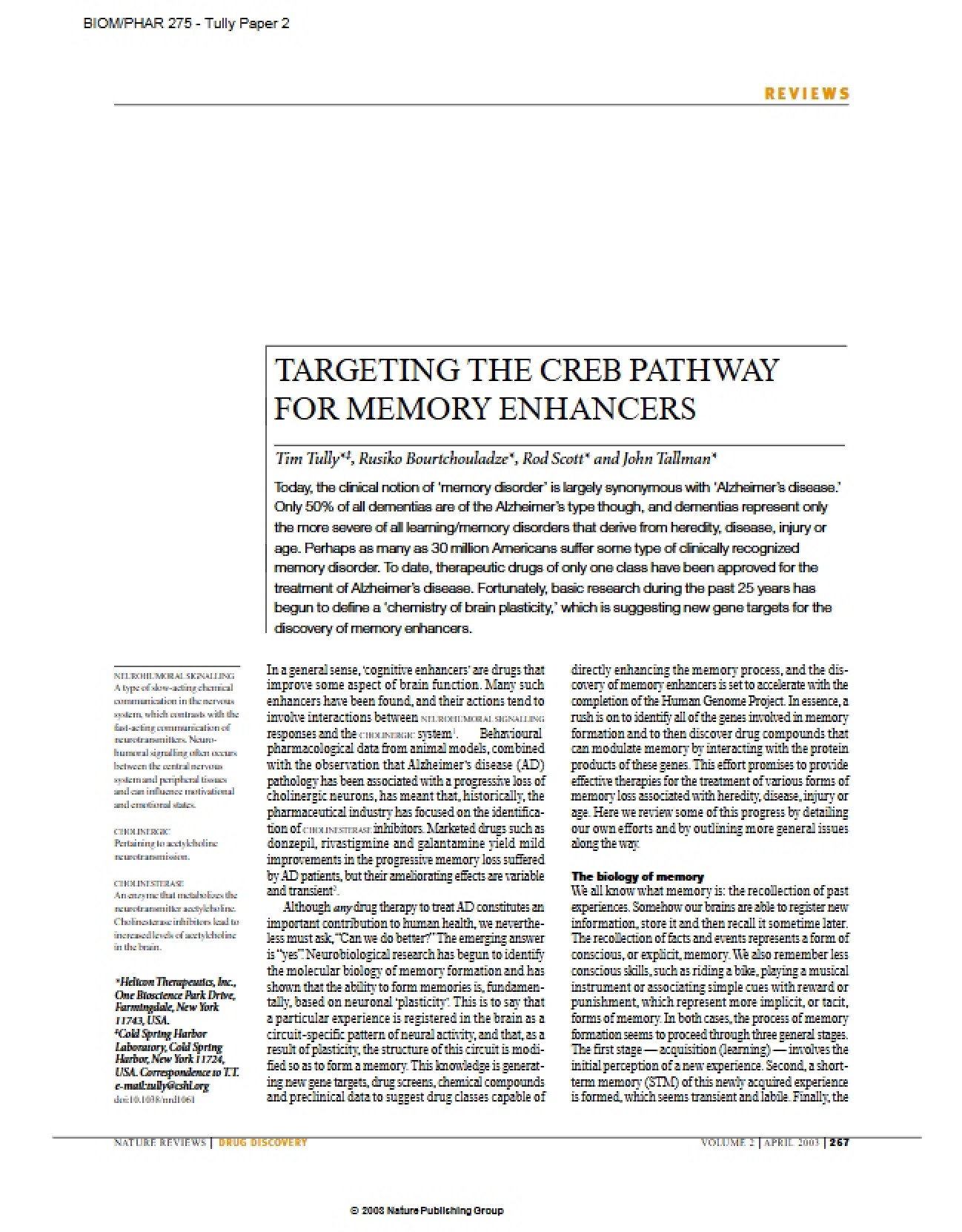 Memory Enhancement through CREB Targeting