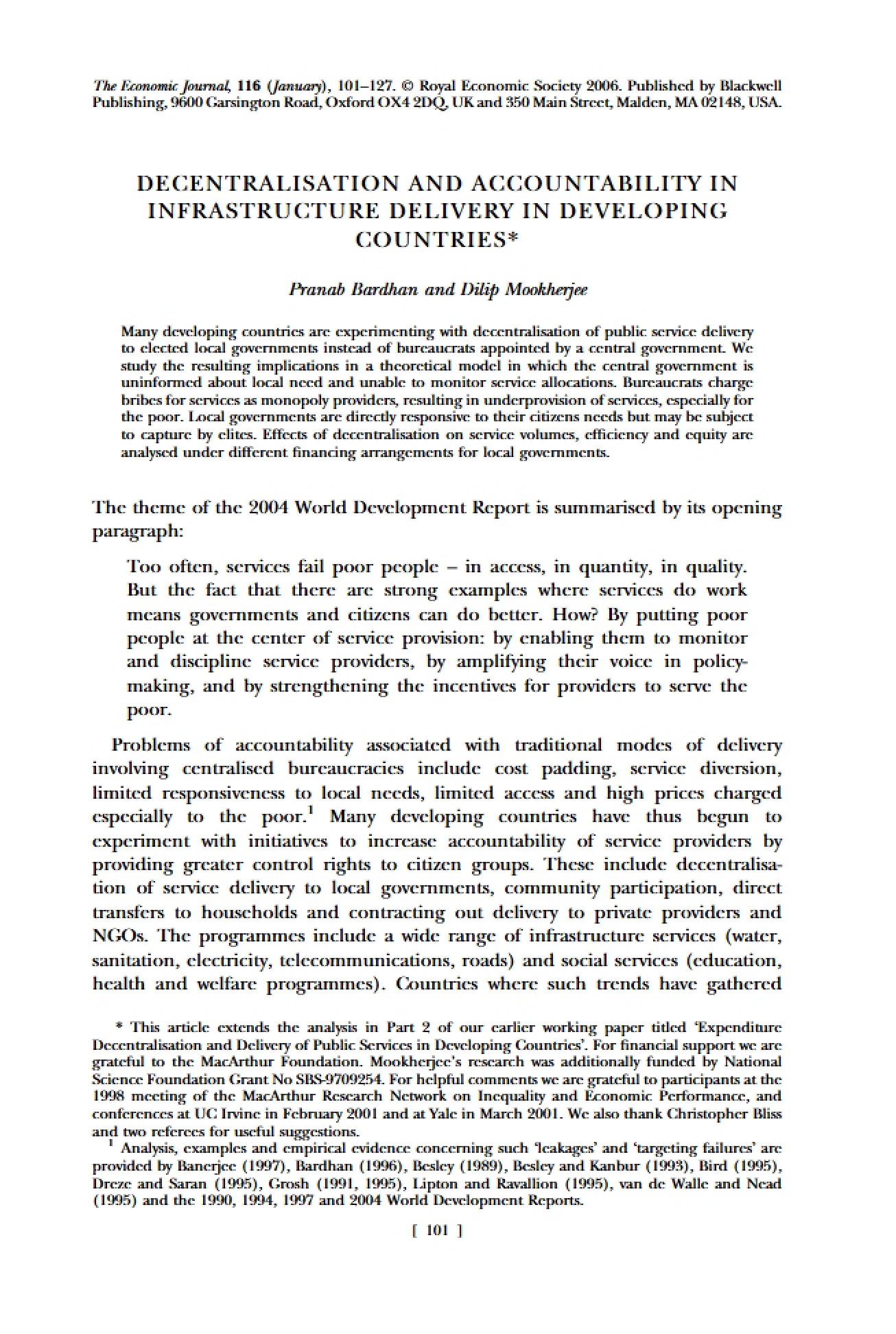 Accountability and Decentralization in Infrastructure Delivery