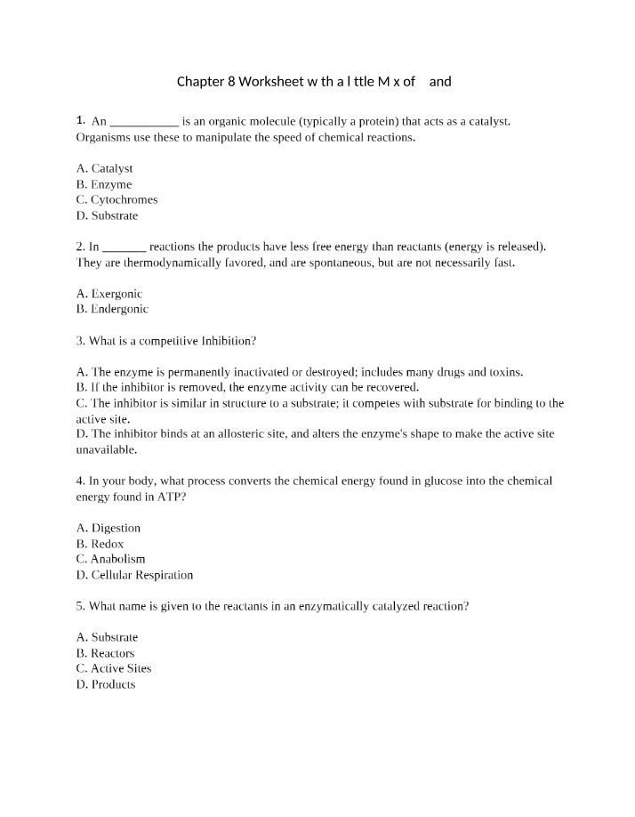 Chapters 7, 8, and 9 Mixed Worksheet