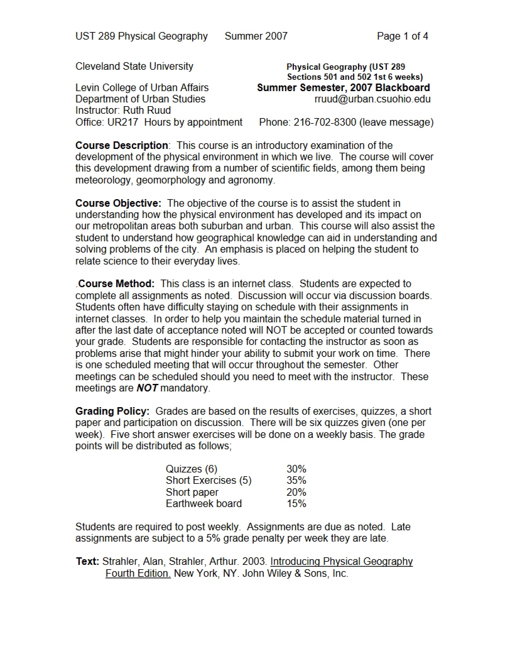 Syllabus Intro to Physical Geography
