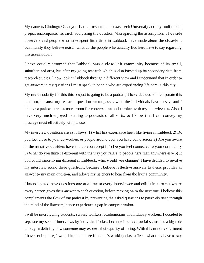Goals and Choices Statement