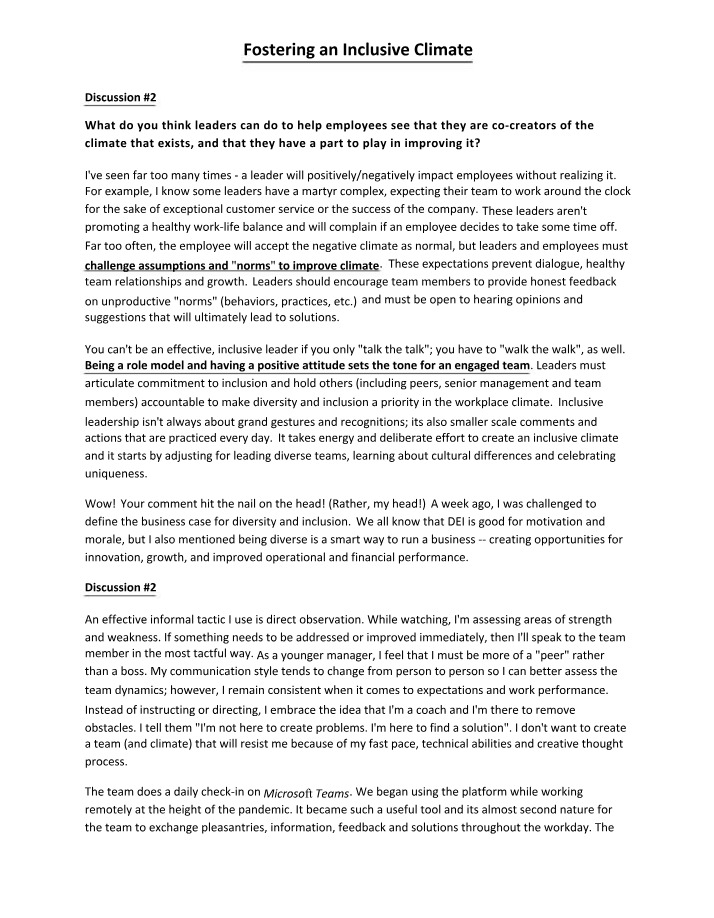 Climate of Inclusion - Fostering