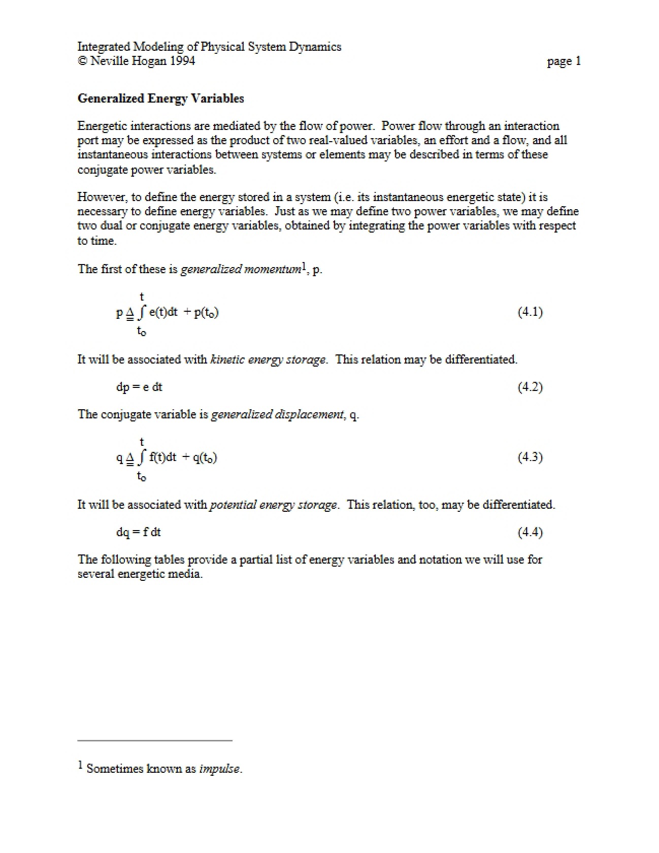 Energy Variables: Generalized
