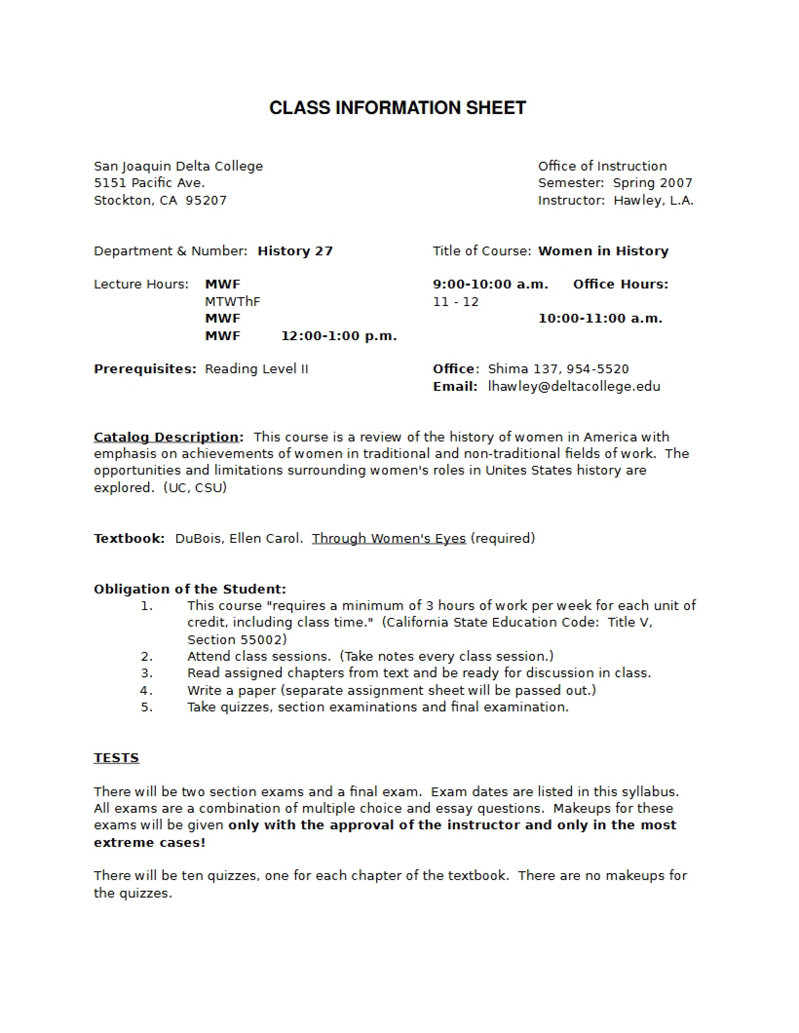 Info Sheet for History 27