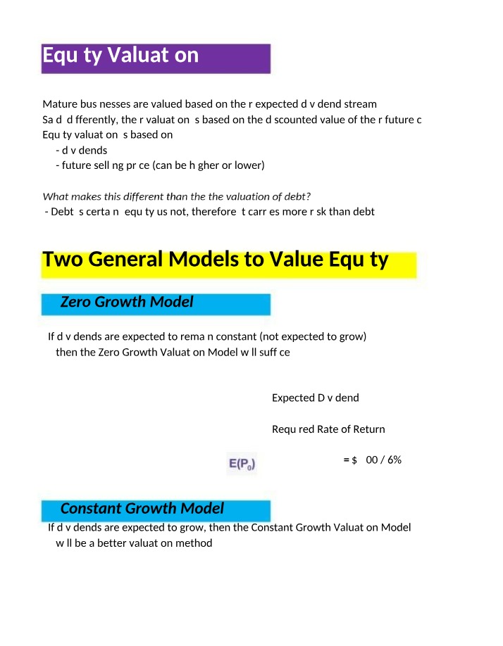 Equity Valuation Models - Zero Growth