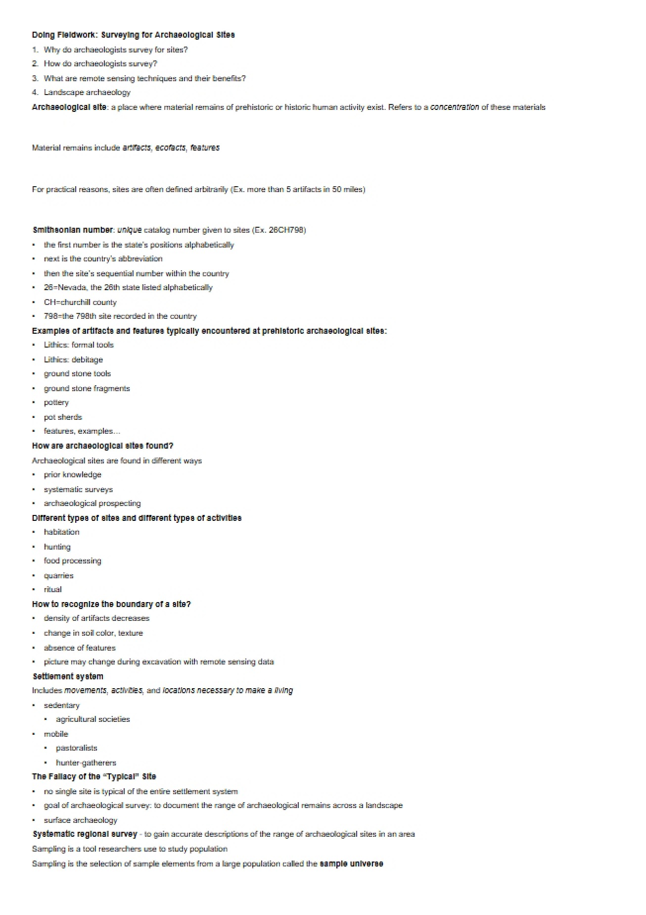 Course Notes for Introduction to Archaeology