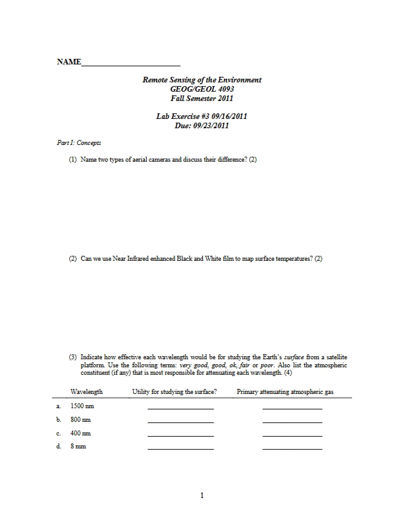 Laboratory Exercise Number Three (First Instance)