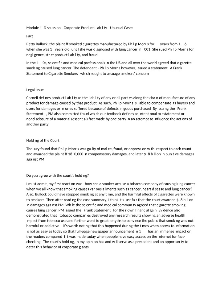 Corporate Product Liability - Unusual Cases