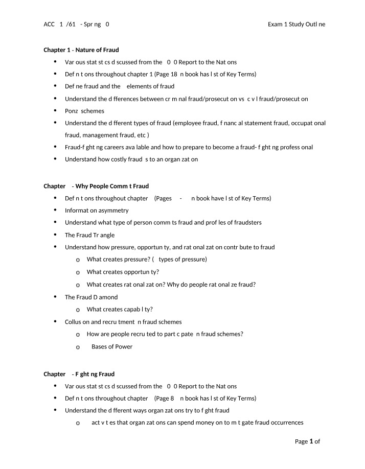 Study Outline - Nature, Types, and Prevention of Fraud