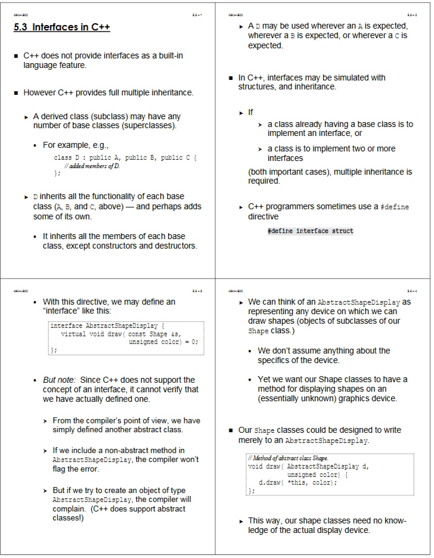 C++ Interfaces (Section 5.3)