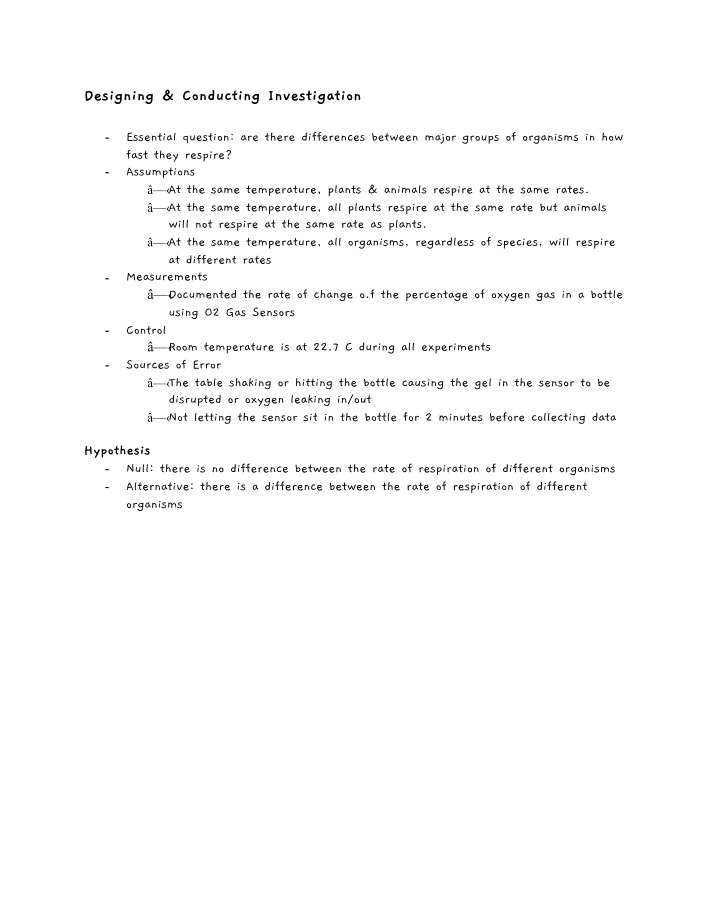 Differences in Respiration Rates Among Organisms