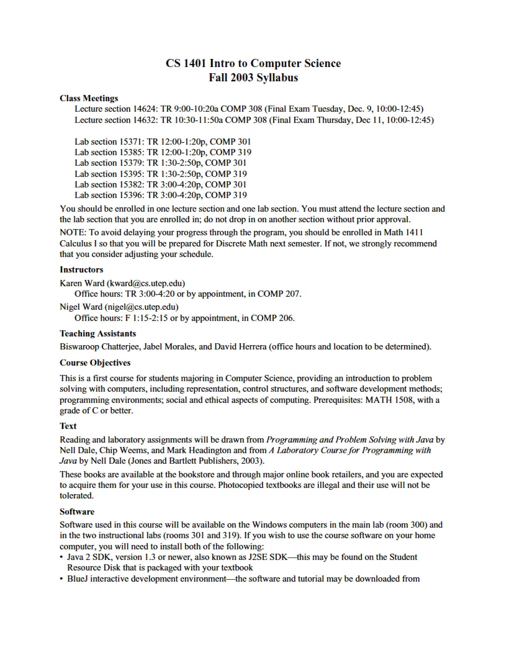 Introduction to Computer Science Syllabus