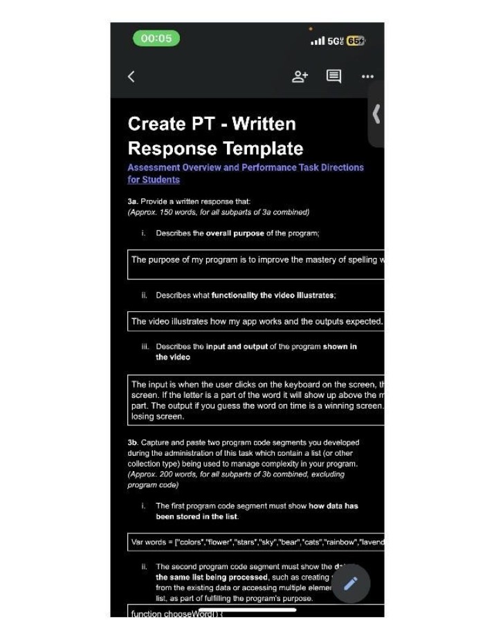 Written Response Template for Create PT