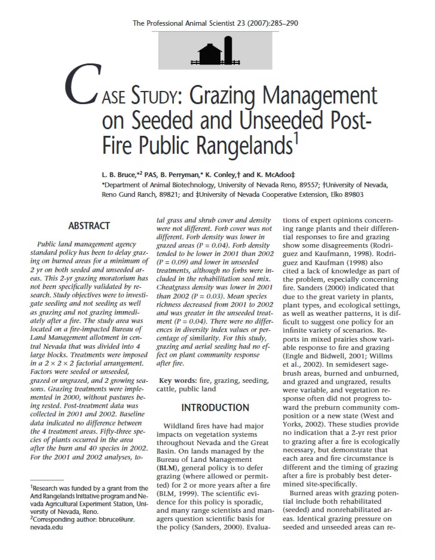 Public Rangeland Management Post-Fire Seeded vs Unseeded