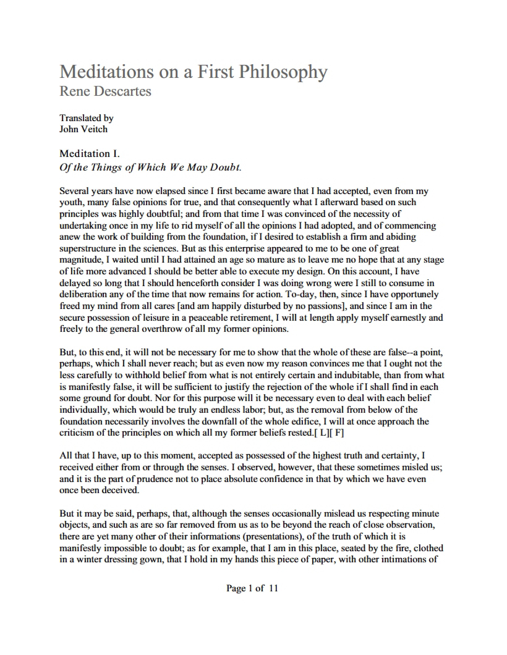 First Philosophy Meditations