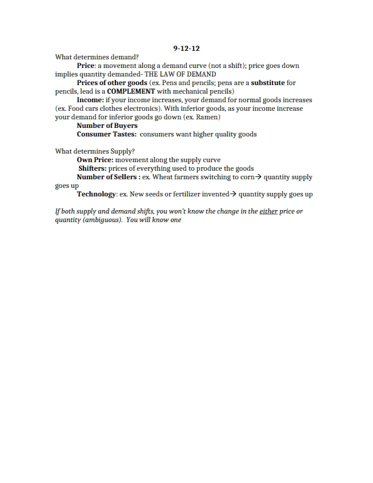 Introductory Economics Class Notes