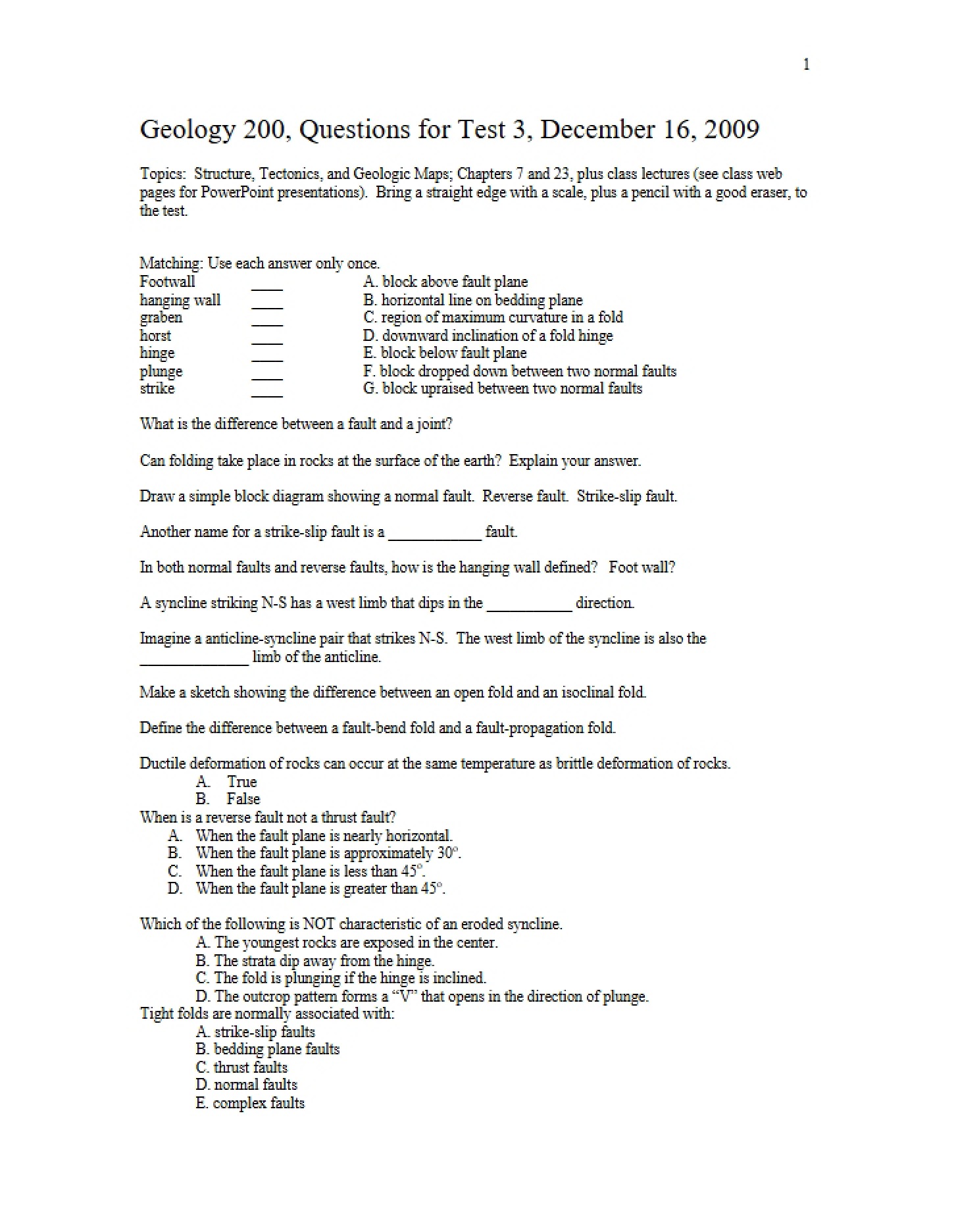 Test Three Questions