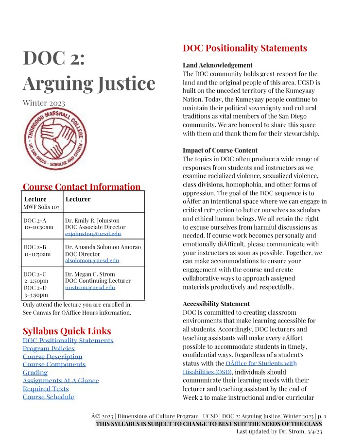 Arguing Justice DOC 2 Course Syllabus