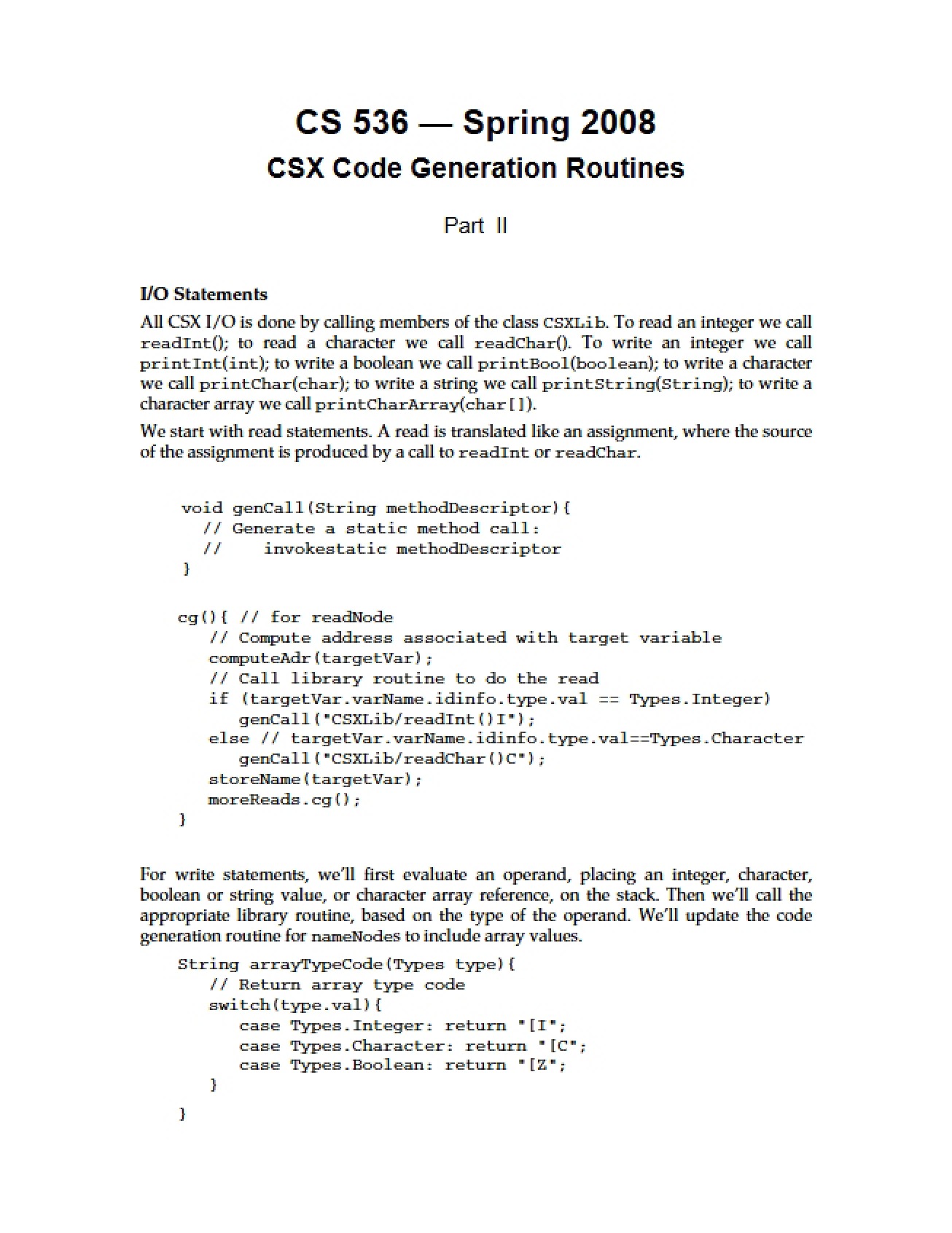 Routines for CSX Code Generation