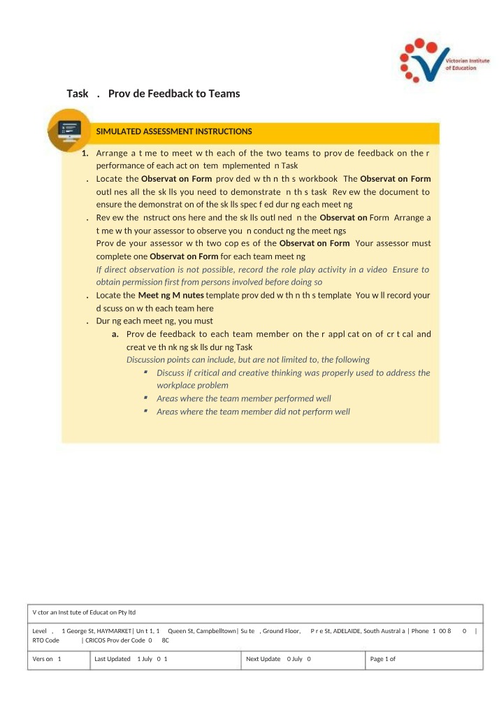 Task 3.3 - Providing Feedback to Teams