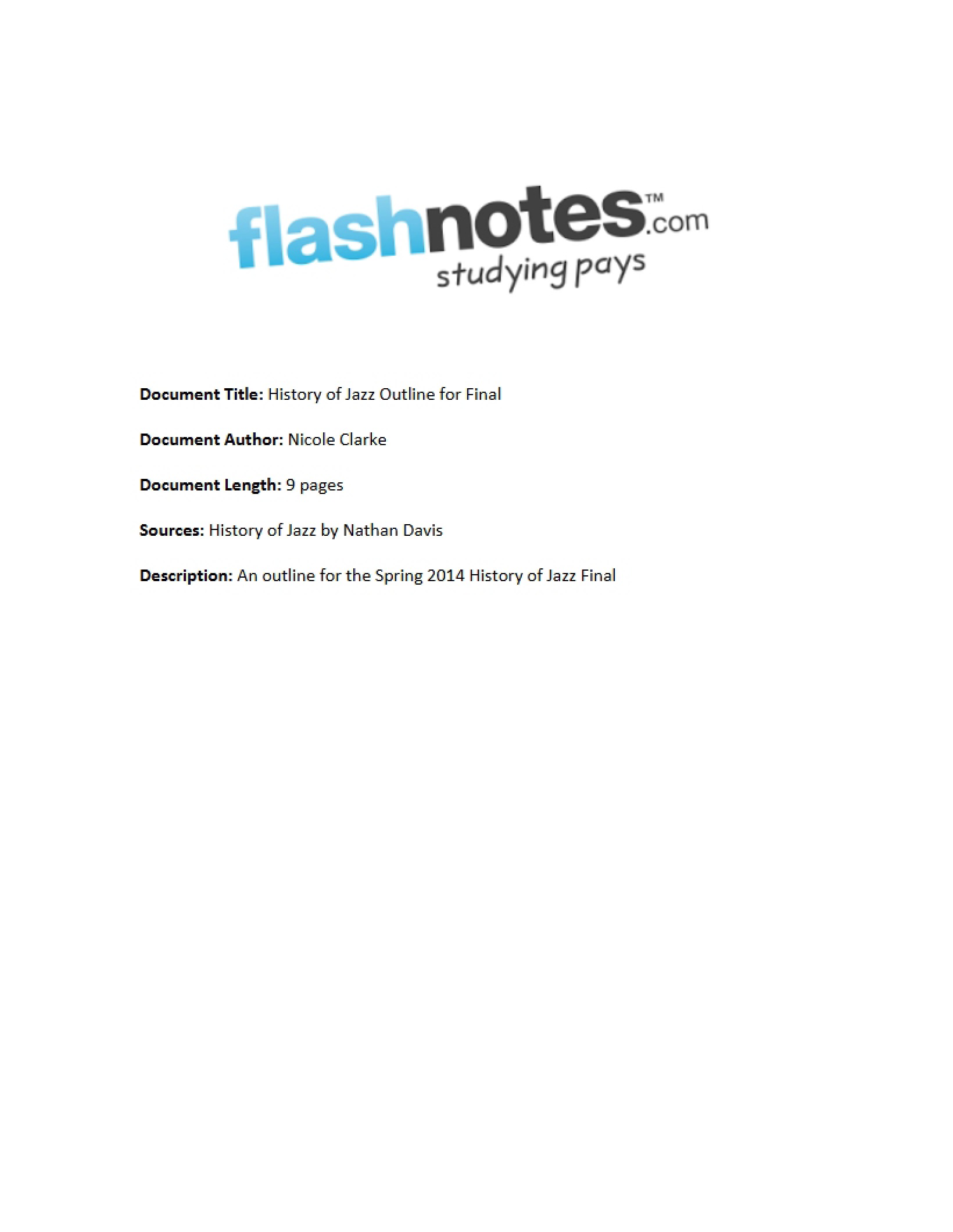 Final Outline for Jazz History