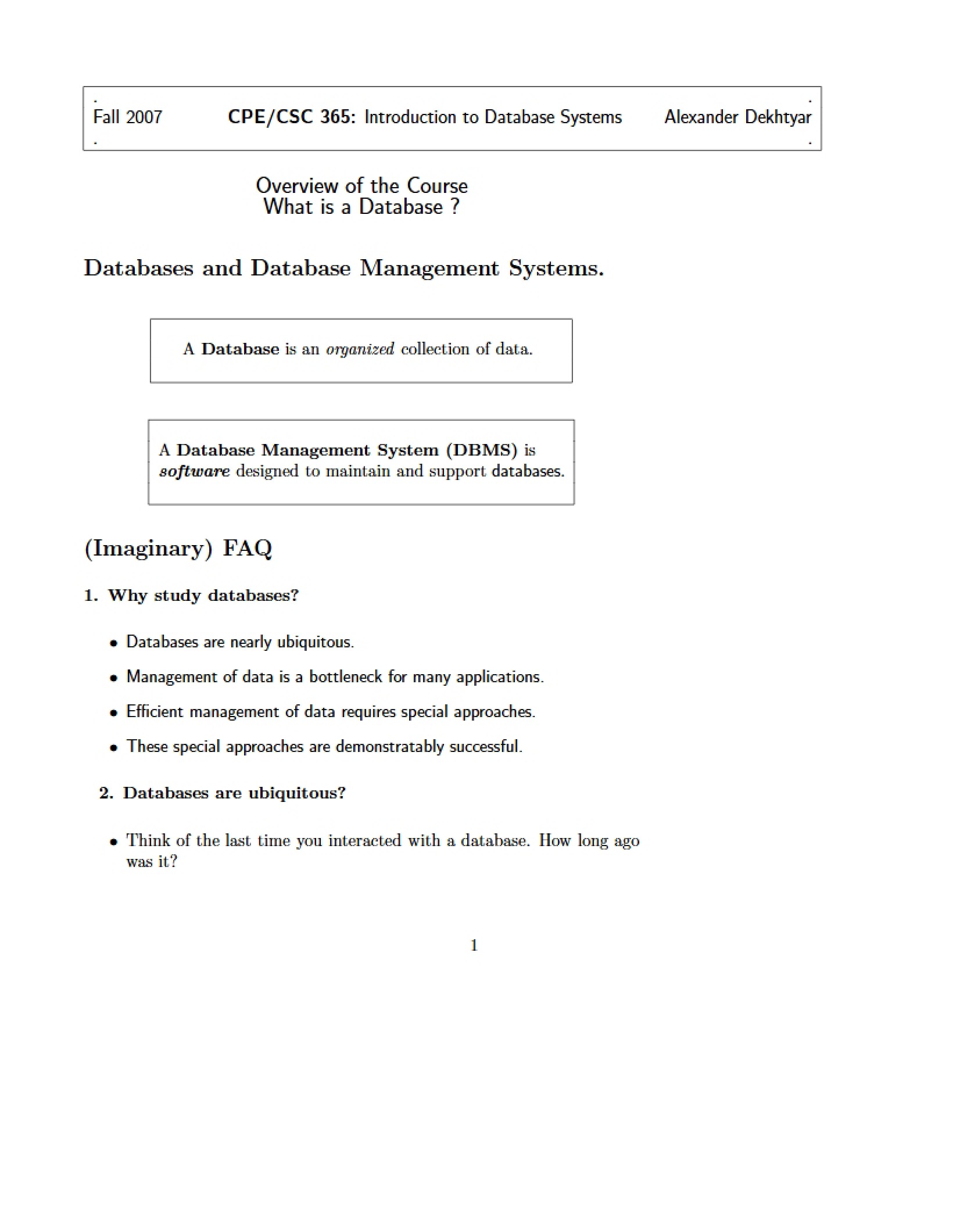 Lecture 01 - Database Systems