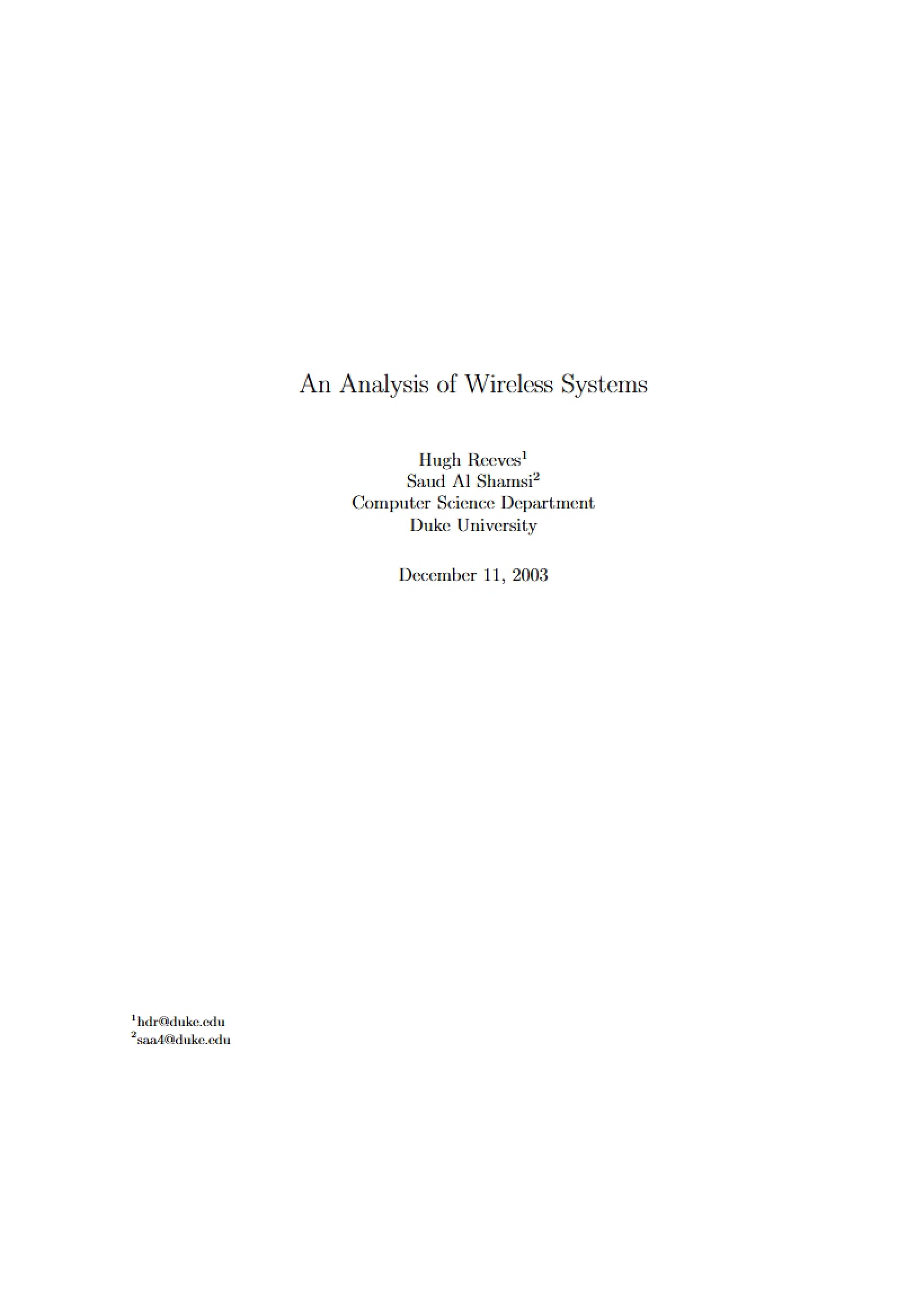 Wireless Systems Analytical Review